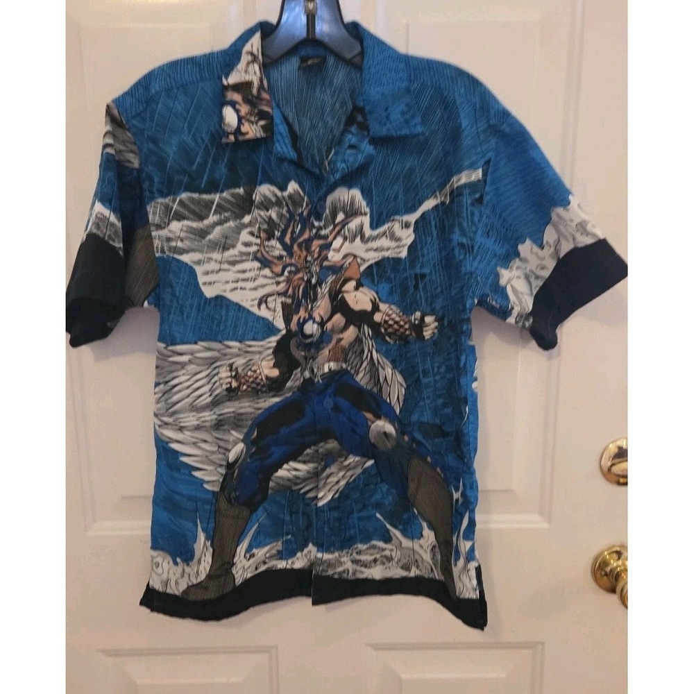 Vintage Claudio Nucci Anime Button Up Shirt Boys SZ L 14 Anime Winged Warrior